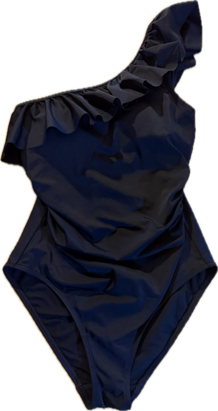 Boden One-Piece Swimsuit Womens Size 8 black One-Shoulder Ruffle
